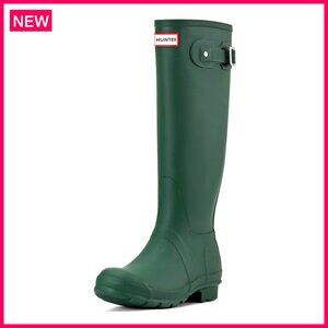 Knee High Rain Boots Waterproof Rubber Flat Heel Pull On